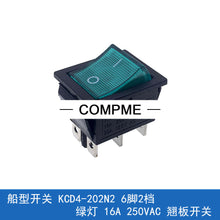 Load image into Gallery viewer, 10PCS KCD4-202N2 Rocker Switch 4 Feet/6 Feet 2 Gears Red /green Light 16A250VAC
